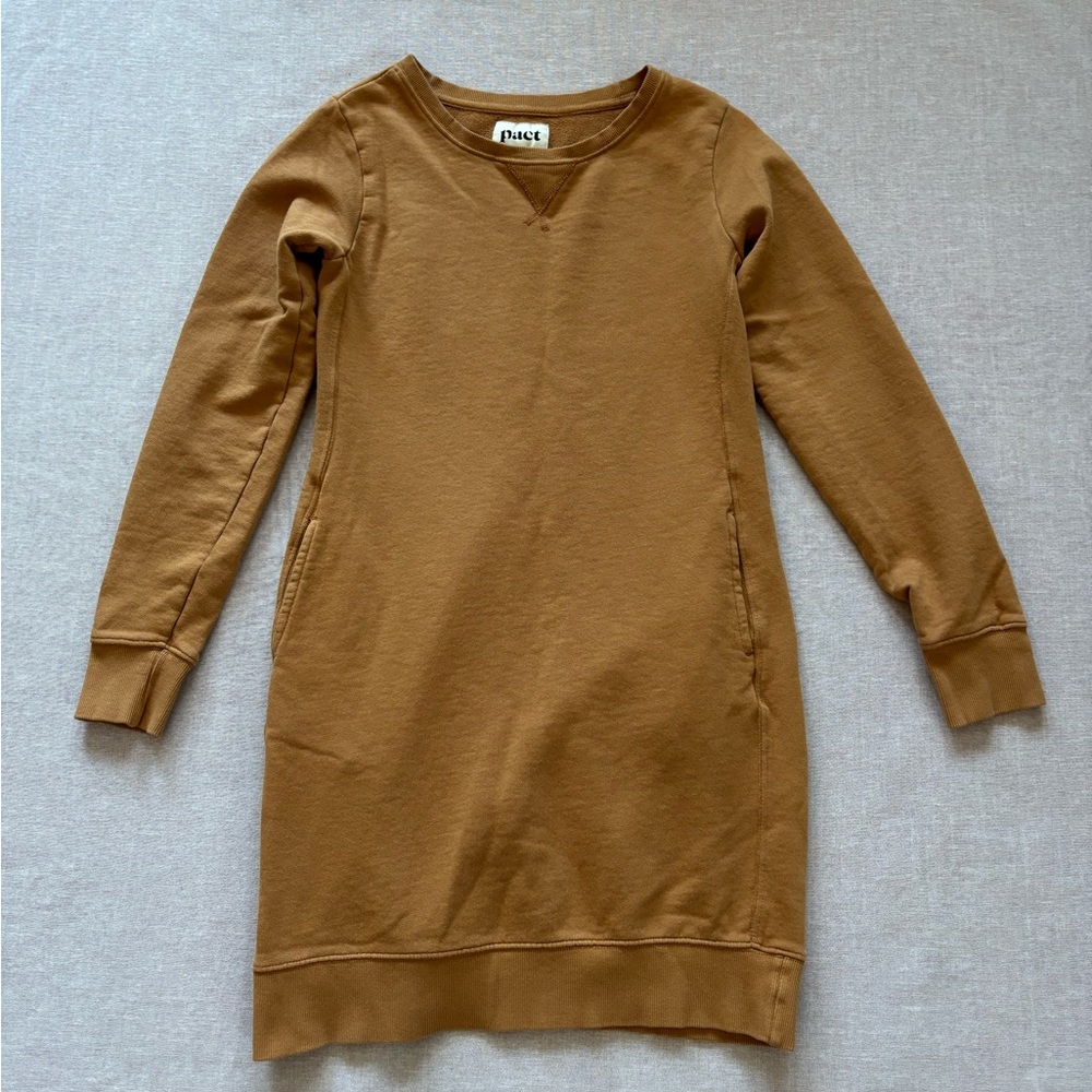 Pact mustard sweatshirt dress.
